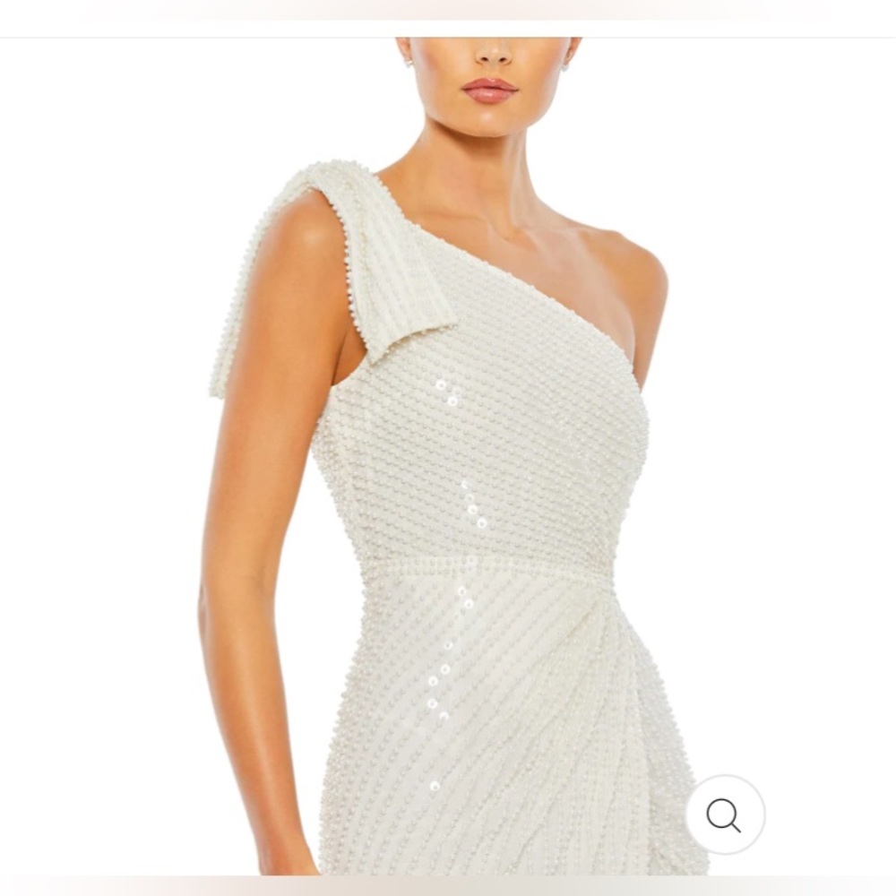 ⭐️⭐️ MAC DUGGAL PEARL EMBELLISHED SOFT TIE ONE SHOULDER GOWN NWT 14